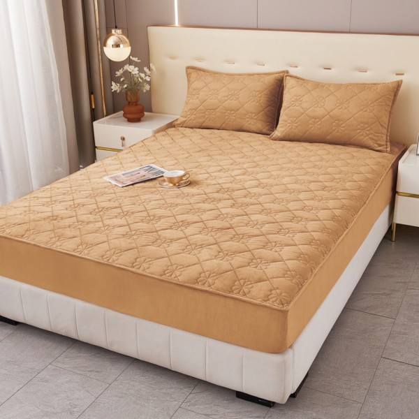 Husă Matlasată Tip Topper din Catifea 180x200cm, cu 2 Fețe de Pernă 50x70cm -  Somn Odihnitor și Susținere pentru Spate, Bej [1]