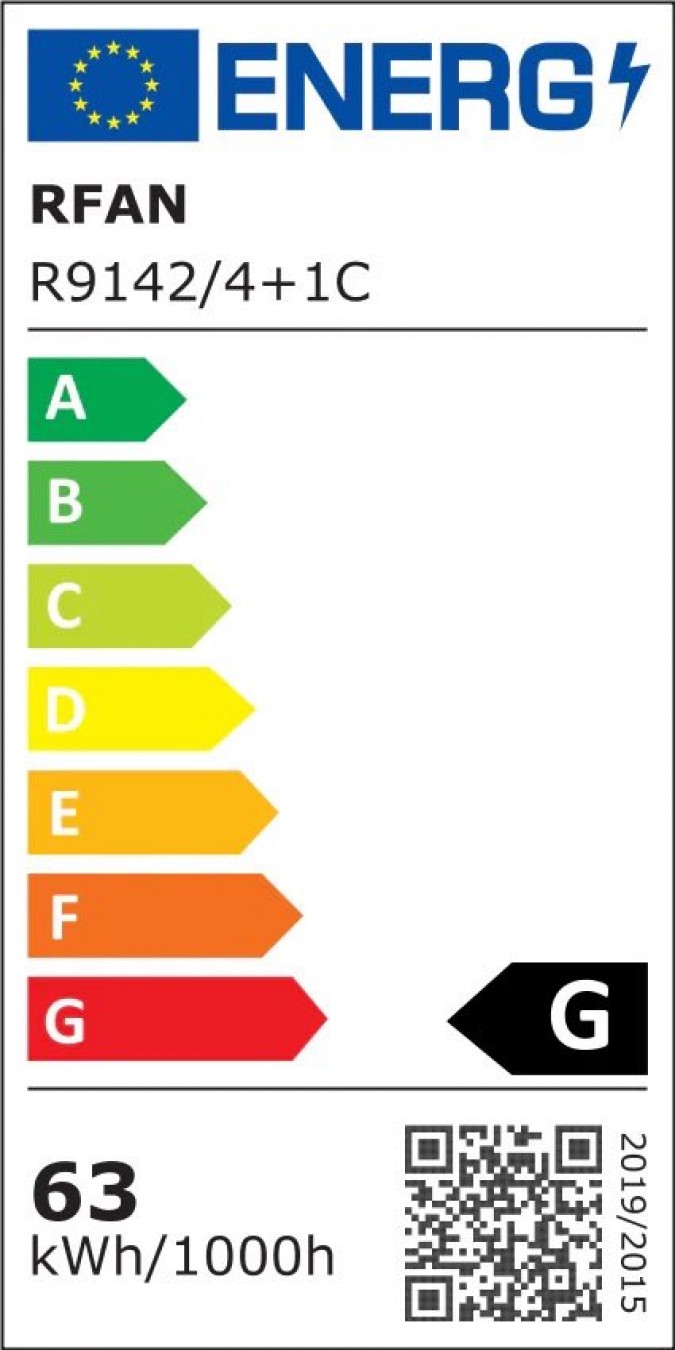 Lustra LED RFAN, Model R9142/4+1C, Cu Telecomanda, 3 Tipuri De Lumina Plus Lumina RGB, Intensitate Reglabila, 63W, Alb/Argintiu