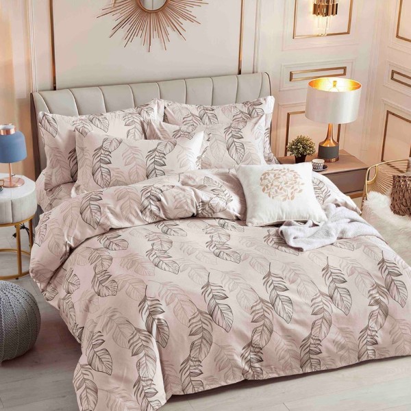 Lenjerie pat dublu,  FINET, 6 piese, Jojo Home, Bej, frunze [1]