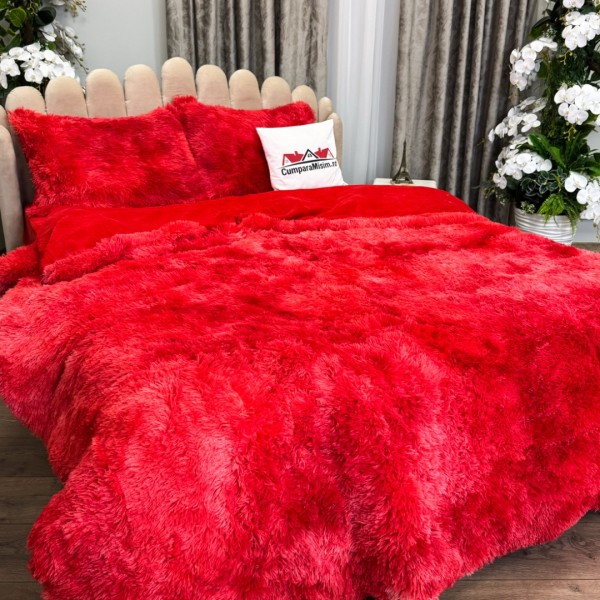 Lenjerie pat super pufoasa, COCOLINO Fluffy,  4 piese, Rosu degrade [1]