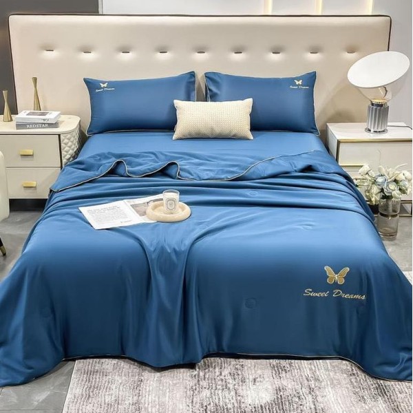Set luxury cu PILOTA de VARA, tip MATASE SATINATA, 4 piese, Albastru [1]