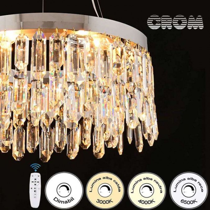 Candelabru LED RFAN, Model 9137/400, Textura Cristal, Metal, 50W, Crom