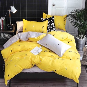 Lenjerie pat 140x200cm, 4 piese, cu ELASTIC,  Galben, gene, stelute Lenjerie pat 140x200cm, 4 piese, cu ELASTIC,  Galben, gene, stelute