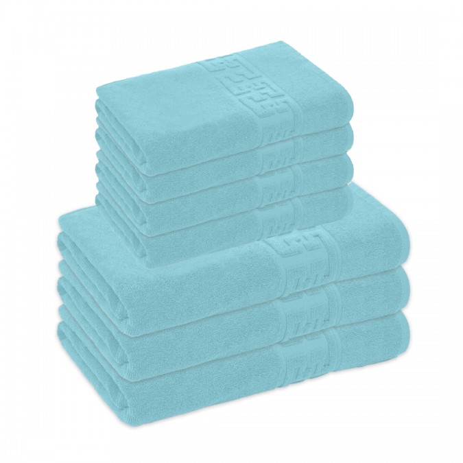 Set 7 Prosoape din 100% Bumbac Pakistanez, 4buc x 30x50cm, 3buc x 50x90cm, Bleu