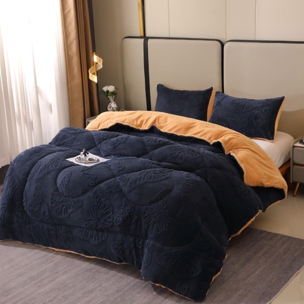 Pilota Cocolino gofrat 3D fluturi, cu blanita, 200x230cm si 2 fete de perna 50x70cm, Bleumarin inchis [1]