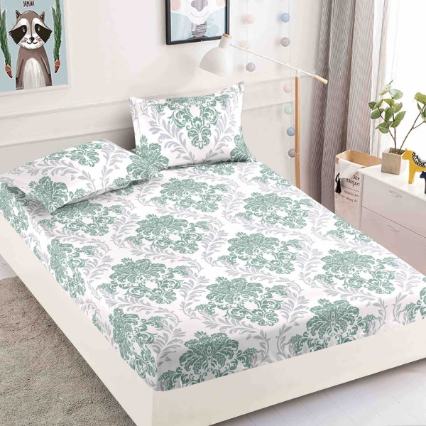 Cearsaf cu elastic, Bumbac FINET, 160/180x200cm, 2 fete de perne 50x70cm, Jojo Home, Turquoise, model oriental [1]