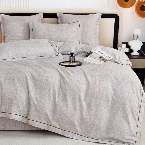 Lenjerie de Pat Dublu, Super Premium,  Finet Ranforsat, 6 Piese, Ambalat în Cutie de Lux, Bej, uni [1]