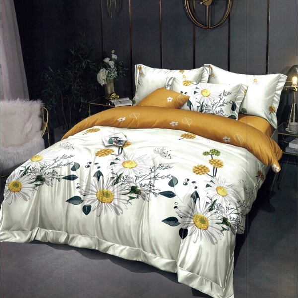 Lenjerie pat dublu,  FINET, 6 piese, Galben, flori [1]