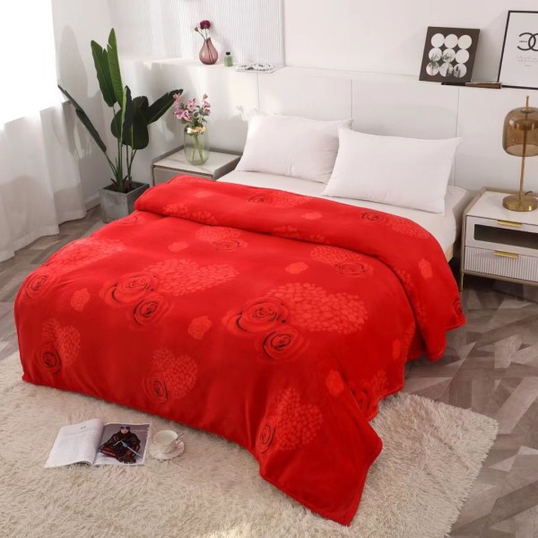 Patura pufoasa cocolino 200x230cm, 240g/mp, Rosu, trandafiri, inimioare [1]