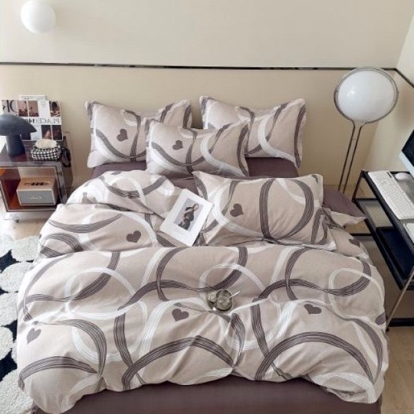 Lenjerie pat dublu (140x200cm, 160x200cm, 180x200cm),  FINET, 6 piese, Maro, inimioare [1]