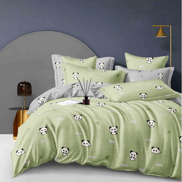 Lenjerie pat 1 PERSOANA,  FINET, 4 piese, Jojo Home, Verde, ursuleti panda [1]