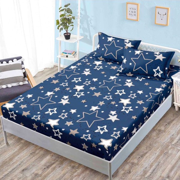 Cearsaf cu elastic, FINET, 160x200cm, 2 fete de perne 50x70cm, Albastru, Alb, Stelute – confort si eleganta pentru patul tau [1]