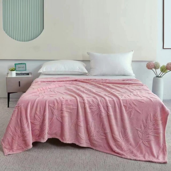 Patura CoCoLiNo, model grofat cu model in relief, 200x230cm, roz, frunze [1]