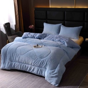 Pilota Cocolino din blanita artificiala de iepure 200x230cm si 2 fete de perna 50x70cm, Bleu