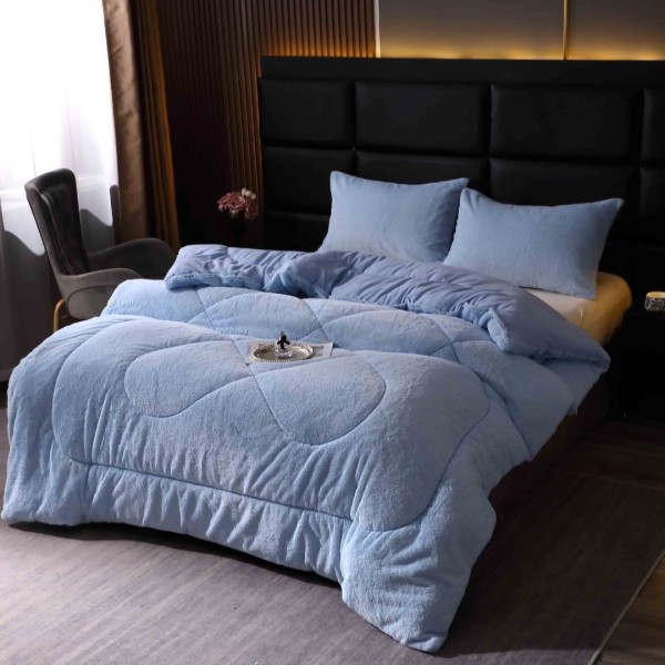 Pilota Cocolino din blanita artificiala de iepure 200x230cm si 2 fete de perna 50x70cm, Bleu [1]