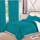 Lenjerie pat dublu, BUMBAC FINET, 8 piese, cu 2 DRAPERII INCLUSE, Turquoise, Alb, stelute