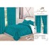 Set Lenjerie pat dublu + 2 draperii, finet, 8 piese, Turquoise, Alb, stelute [3]