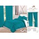 Lenjerie pat dublu, BUMBAC FINET, 8 piese, cu 2 DRAPERII INCLUSE, Turquoise, Alb, stelute