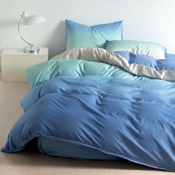 Lenjerie pat 140x200cm, 4 piese, cu ELASTIC,  Bleu [1]