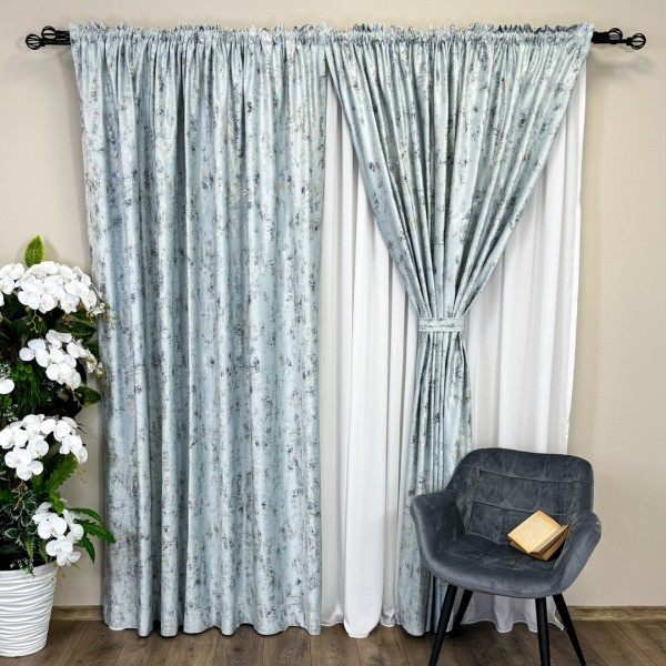 Set 2 Draperii Catifea Asama cu insertii aurii - 2m latime x 2.50m inaltime x Tiv lat, Ou de rata - V27 [1]