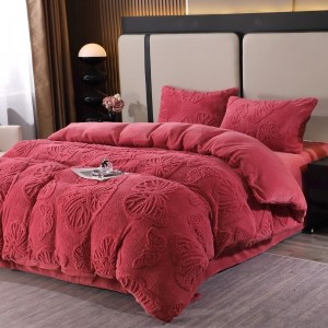 Lenjerie de Pat Dublu, Cocolino Ultra Pufoasă, 4 piese, cu Fluturi 3D, Roz ars