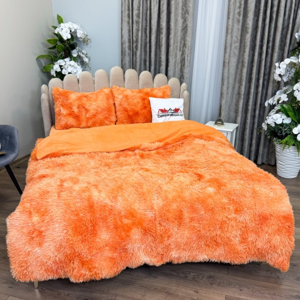 Lenjerie pat super pufoasa, COCOLINO Fluffy,  4 piese, Portocaliu degrade [1]