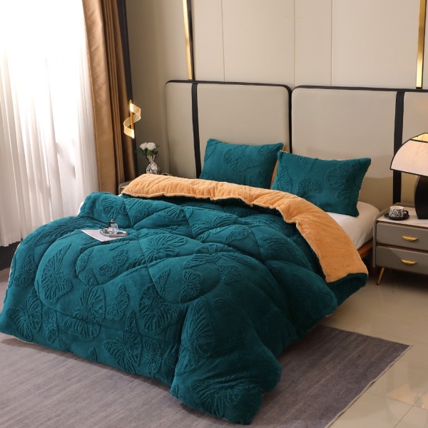 Pilota Cocolino gofrat 3D fluturi, cu blanita, 200x230cm si 2 fete de perna 50x70cm, Verde [1]