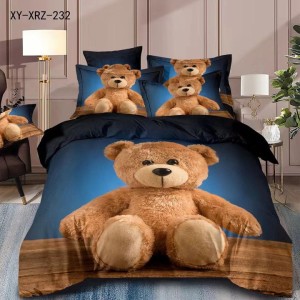Lenjerie de Pat Dublu,  Finet, 6 piese, Imprimeu 3D Digital Realist, Exact ca in Poza – Culori Durabile, Vopsea Skin-Friendly si intretinere Usoara, Albastru, Bej, ursuleti