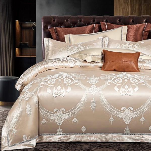 Lenjerie pat dublu, Jacquard Premium Satinat, 6 piese, Gold [1]
