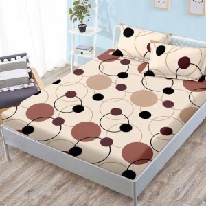 Cearsaf cu elastic, FINET, 180x200cm, 2 fete de perne 50x70cm, Maro, cercuri