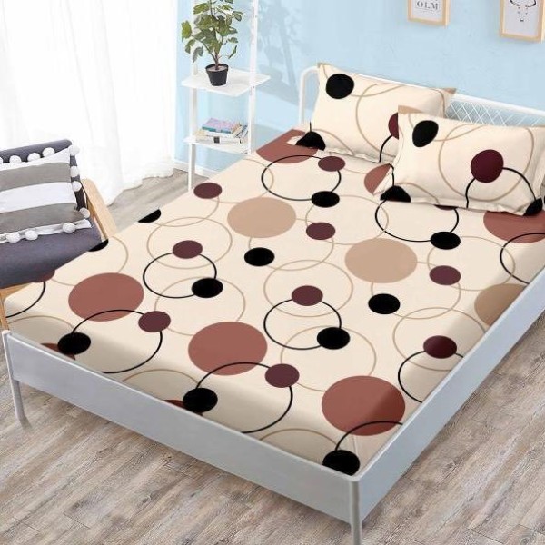 Cearsaf cu elastic, FINET, 180x200cm, 2 fete de perne 50x70cm, Maro, cercuri [1]