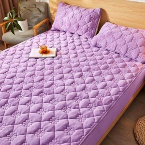 Husã matlasatã tip topper din catifea, 180x200cm + 2 fete de perna 50x70cm, mov