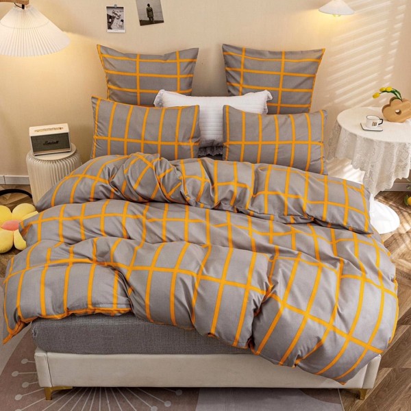 Lenjerie pat 140x200cm, 4 piese, cu ELASTIC,  Bej, patratele [1]