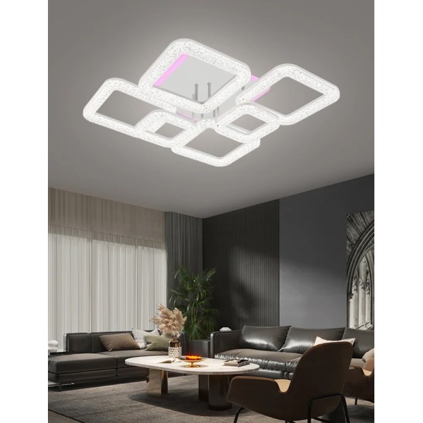 Lustra LED RFAN, Model R9133/4+2C, Cu Telecomanda, 3 Tipuri De Lumina Plus Lumina RGB, Intensitate Reglabila, 109W, Alb [1]