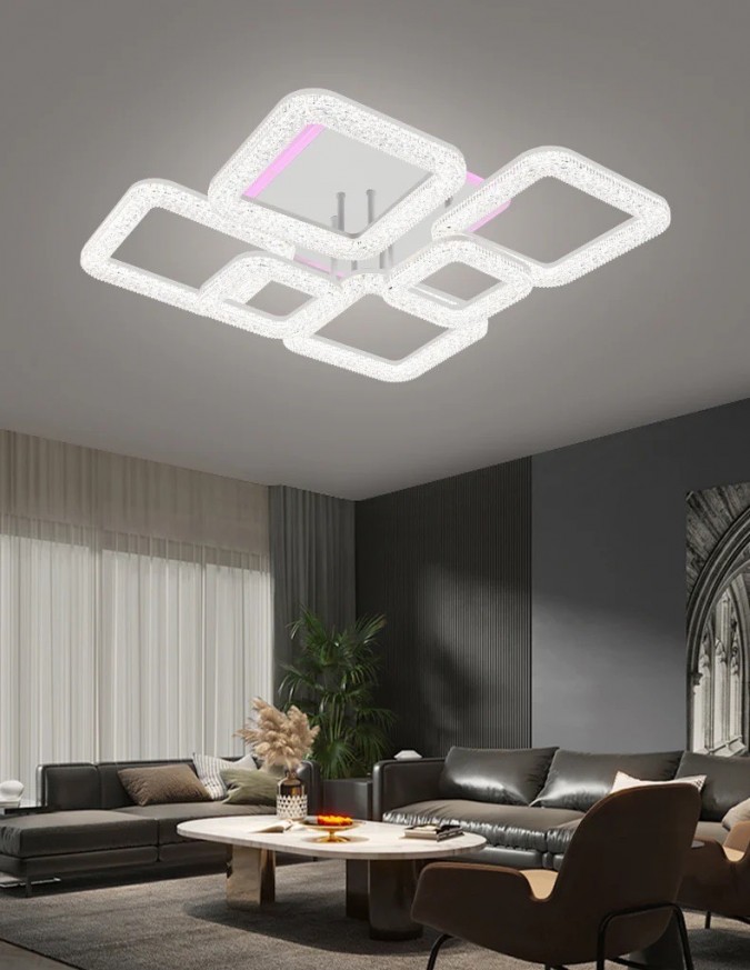 Lustra LED RFAN, Model R9133/4+2C, Cu Telecomanda, 3 Tipuri De Lumina Plus Lumina RGB, Intensitate Reglabila, 109W, Alb