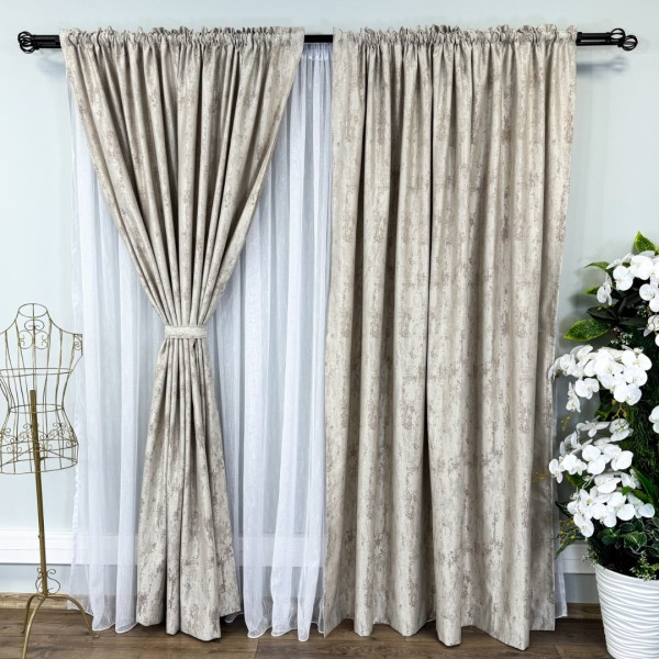 Set Draperii VENTI V1 din Jacquard model Nisip 200cm x240cm , Tiv lat ,GREJ [1]