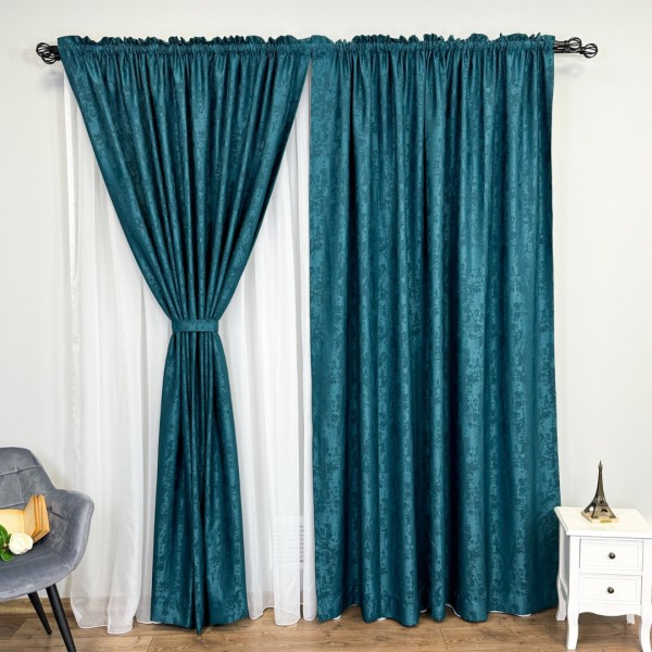 Set 2 Draperii VENTI V1 din Jacquard model Nisip - 100cm inaltime x 270cm inaltime , Rejansa pt. sina, TURQUOISE [1]
