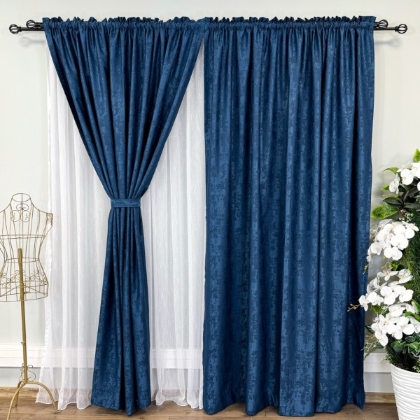 Draperie din Jacquard model Nisip, 140cm latime x 260cm înălțime, cu TIV LAT, BLEUMARIN [1]
