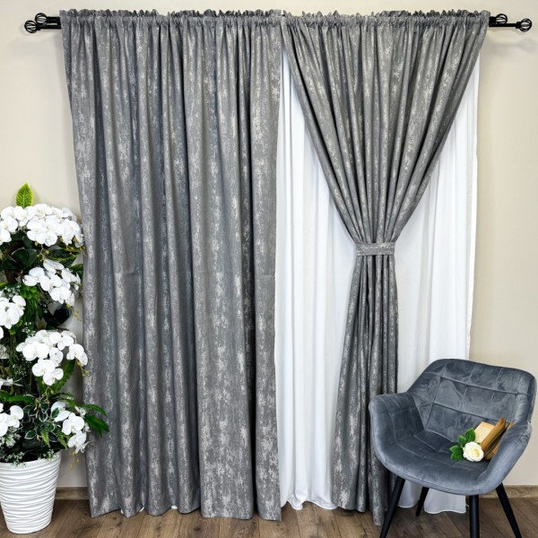 Set 2 Draperii VENTI V2 din Jacquard model Nisip - 2m latime x 2.40m inaltime x Tiv lat, GRI MEDIU [1]