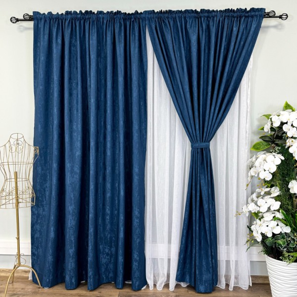 Set 2 Draperii VENTI V2 din Jacquard model Nisip - 200cm x 240cm, Tiv lat, BLEUMARIN [1]
