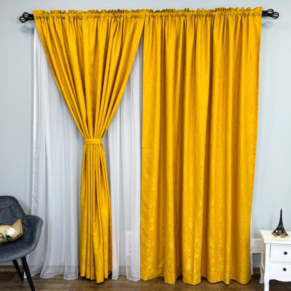 Set 2 Draperii VENTI V2 din Jacquard model Nisip - 2m x 232cm x rejansa pt bara, GALBEN [1]