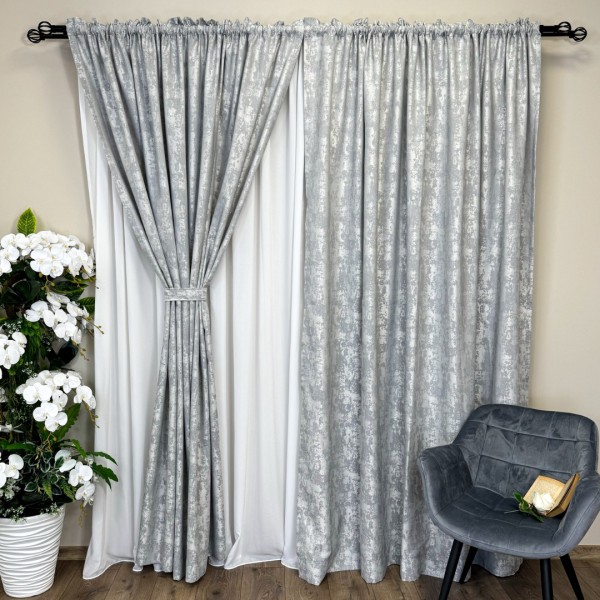 Set 2 Draperii VENTI V1 din Jacquard model Nisip - 200cm x240cm , Tiv lat , GRI DESCHIS [1]