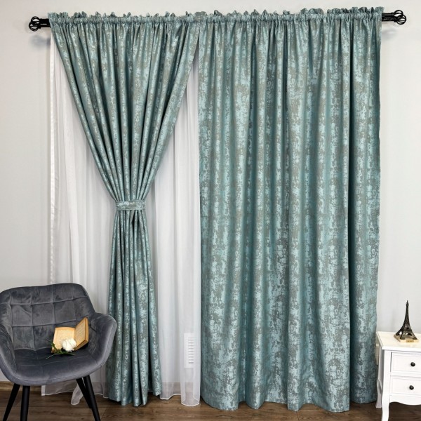 Set 2 Draperii VENTI V1 din Jacquard model Nisip - 2m latime x 2.40m inaltime x Tiv lat, AQUA [1]