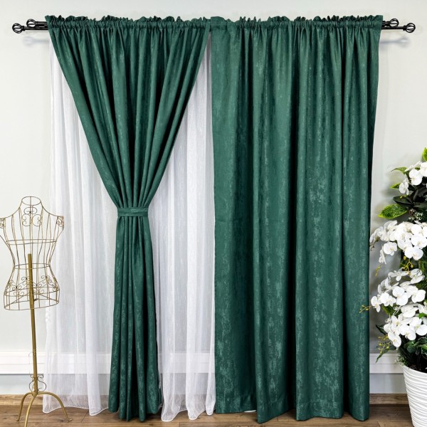 Set DraperiI VENTI V2 din Jacquard model Nisip 200cm x 240cm ,Tiv lat ,  VERDE [1]