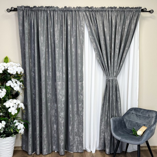 Set 2 Draperii VENTI V1 din Jacquard model Nisip - 200cm x 240cm, Tiv lat, GRI INCHIS [1]