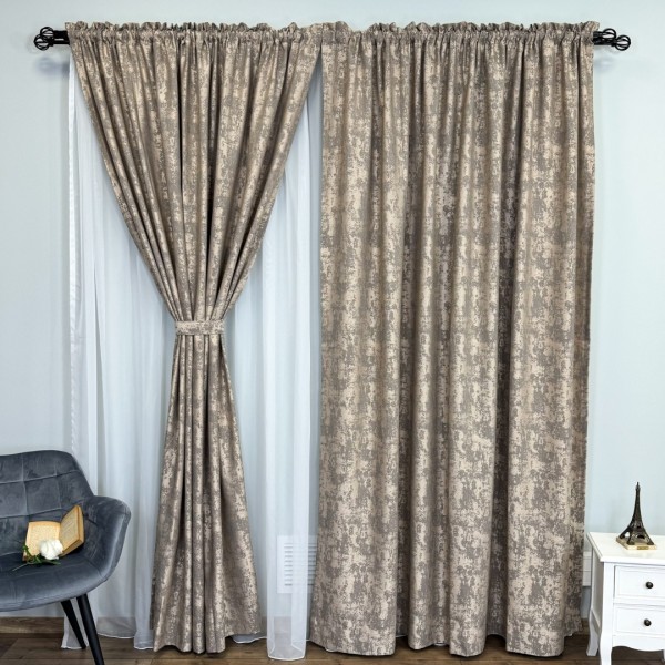 Set 2 Draperii VENTI V2 din Jacquard model Nisip - 200cm x 240cm, Tiv lat,  BEJ [1]