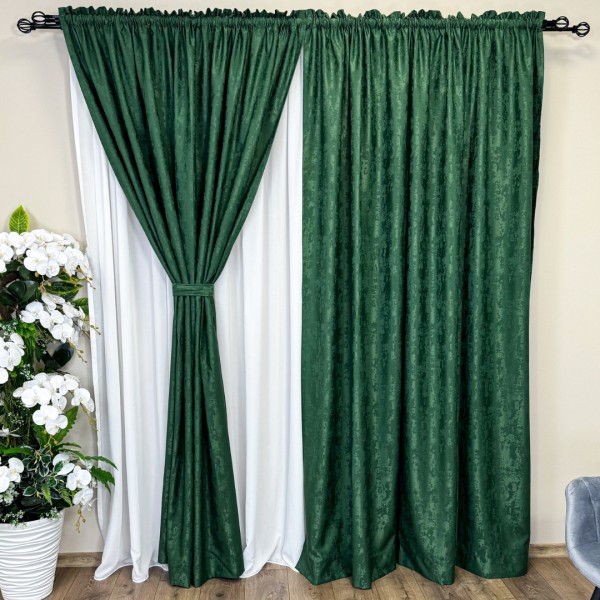 Set 2 Draperii VENTI V1 din Jacquard model Nisip 200m x 240m, Tiv lat, VERDE SMARALD [1]