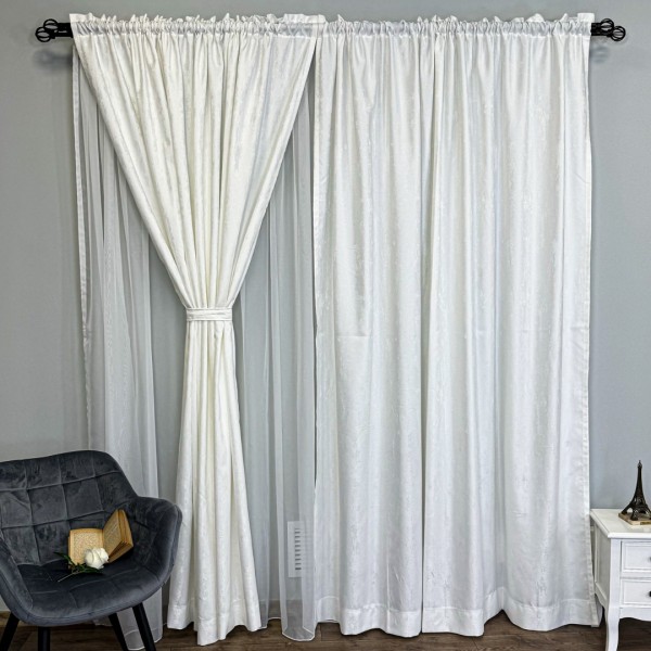 Set 2 Draperii VENTI V1 din Jacquard model Nisip - 2m latime x 2.40m inaltime x Tiv lat, ALB [1]