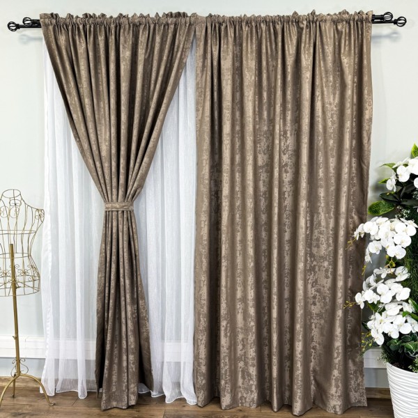 Set 2 Draperii VENTI V2 din Jacquard model Nisip - 140cm x 250cm , rejansa pt. sina , MARO CAPPUCCINO [1]