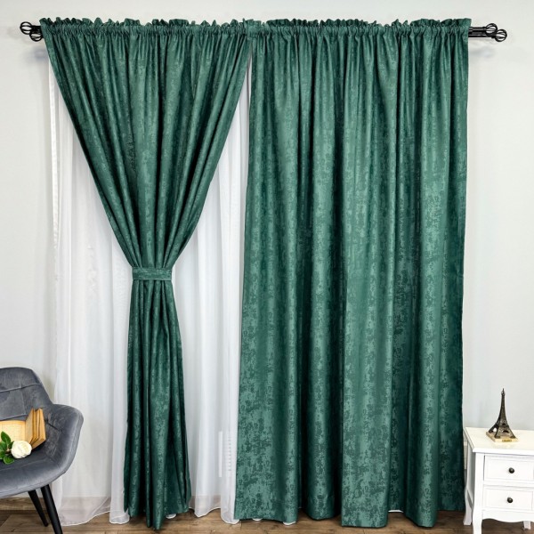 Set Draperii  VENTI V1 din Jacquard model Nisip - 200cm x240cm, Tiv lat , VERDE [1]